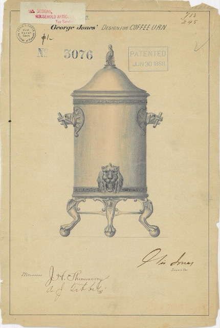 An 1868 coffee urn patent drawing