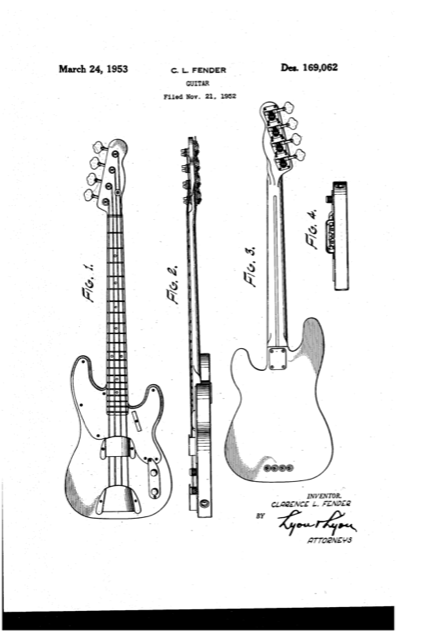 Leo Fender's 1953 guitar body design patent drawing
